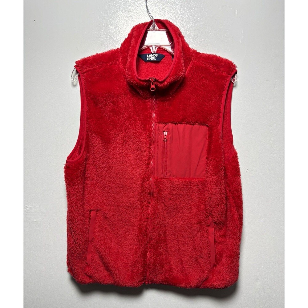 Lands' End Women’s S Red Full-Zip Vest Pockets Mid-Length Casual Outdoor